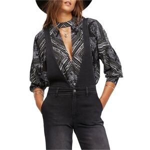 Free People Walking on a Dream tunic top black paisley floral women's size small